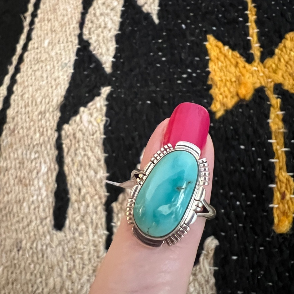 ❤️ Signed Native Arlene Yazzie Kingman Turquoise Sterling Navajo Size 6.75 Ring - Picture 7 of 17